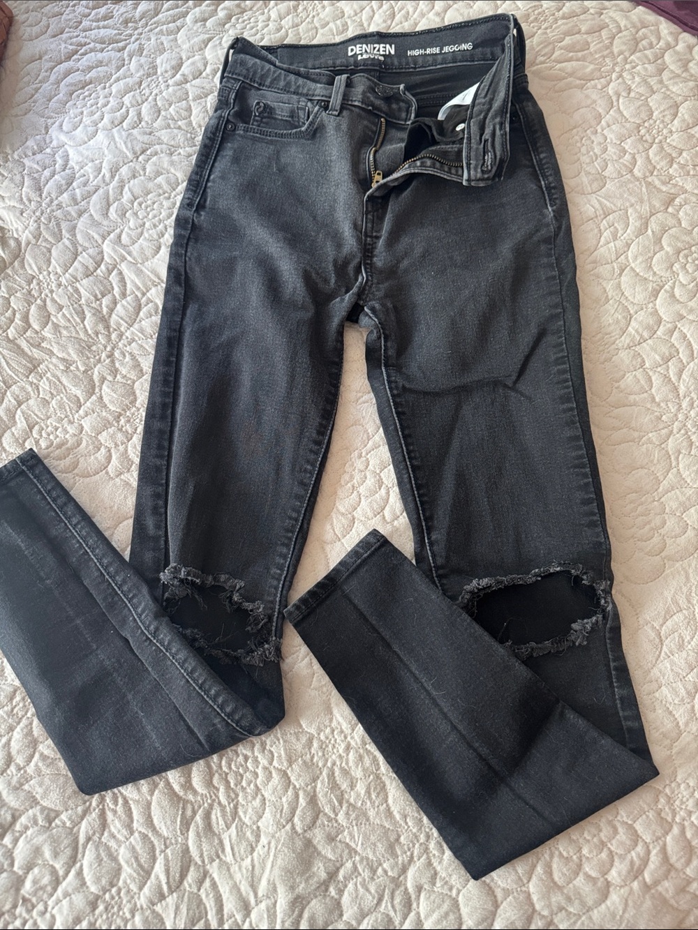 Denizen from Levi's Black High-Rise Skinny Jeans with Knee Rips